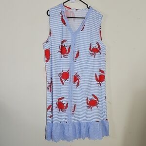 Modlily Striped Sleeveless Dress with Red Crab Print Size XXL